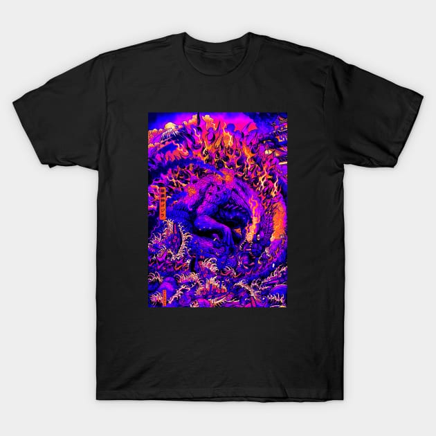 Retro Godzilla Rage Across Time T-Shirt by Bentonhio